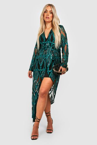 Womens Plus Damask Sequin Wrap Plunge Maxi Dress - - 18 - boohoo - Modalova