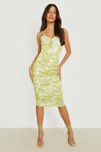 Womens Paisley Printed Mesh Rouched Midi Dress - - 10 - boohoo - Modalova