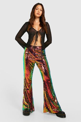 Womens High Waist Sequin Flare Trousers - - 8 - boohoo - Modalova