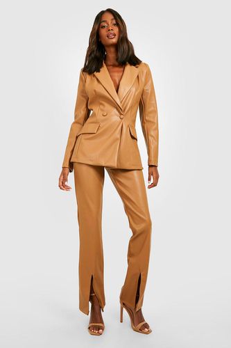 Womens Leather Look Split Front Tailored Trousers - - 12 - boohoo - Modalova