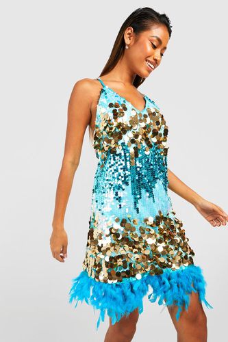 Womens Ombre Sequin Feather Slip Party Dress - - 10 - boohoo - Modalova