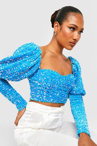 Womens Sequin Sweetheart Neck Top - - 10 - boohoo - Modalova