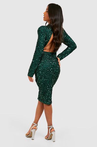 Womens Petite Sequin Shoulder Pad Backless Midi Dress - - 12 - boohoo - Modalova