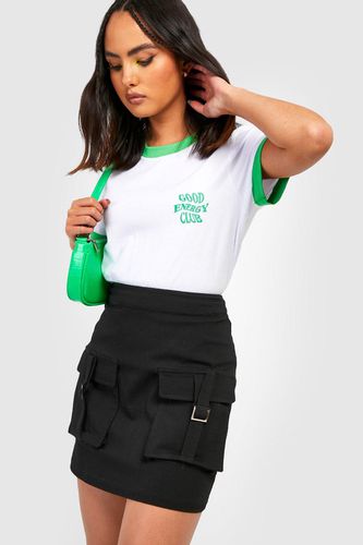 Womens Good Energy Club Embroidered Ringer T-shirt - - L - boohoo - Modalova