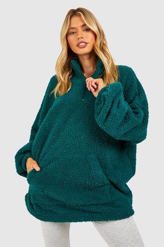 Womens Teddy Fleece Half Zip Kangaroo Pocket jumper - - S - boohoo - Modalova