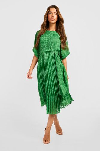 Womens Dobby Pleated Puff Sleeve Midi Dress - - 14 - boohoo - Modalova