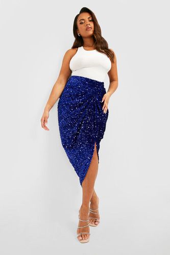 Womens Plus Sequin Ruched Front And Back Midi Skirt - - 18 - boohoo - Modalova