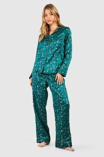 Womens Premium Satin Moon & Star Pyjama Set - - 10 - boohoo - Modalova