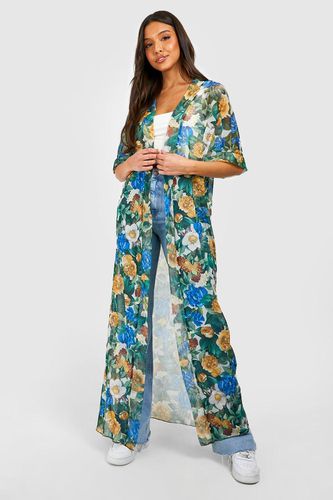 Womens Floral Print Maxi Kimono - - S - boohoo - Modalova
