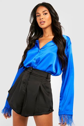 Womens Feather Trim Satin Shirt - - 14 - boohoo - Modalova