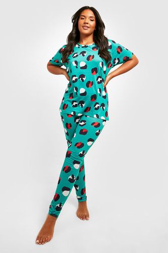 Womens Plus Contrast Leopard Print T-Shirt & Trousers Pyjama Set - - 16 - boohoo - Modalova