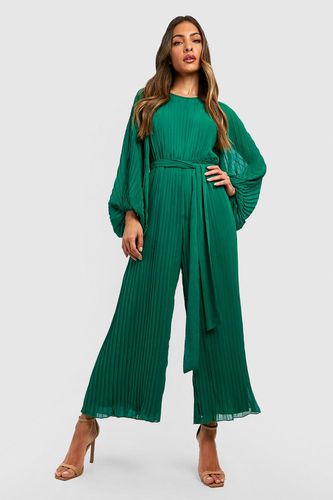 Womens Pleated Long Sleeve Culotte Jumpsuit - - 12 - boohoo - Modalova