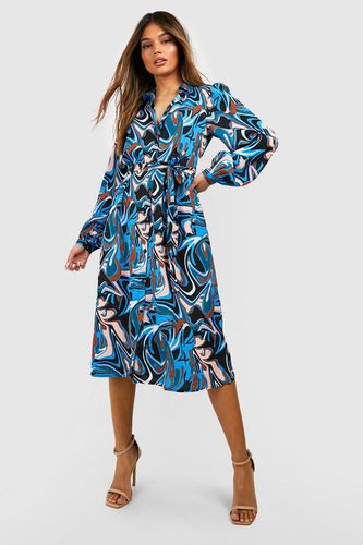 Womens The Printed Midi Shirt Dress - - 10 - boohoo - Modalova