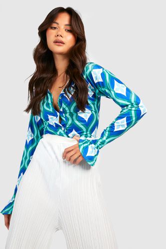 Womens Abstract Geo Printed Slinky Shirt Bodysuit - - 6 - boohoo - Modalova