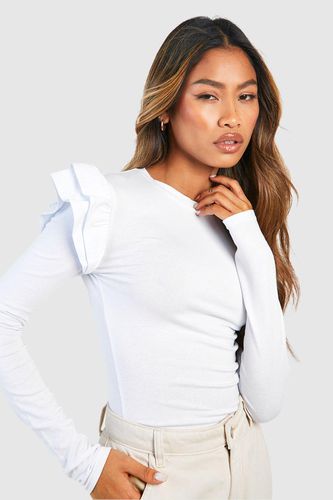 Womens Frill Detail Long Sleeve Jersey Fitted Top - - 6 - boohoo - Modalova