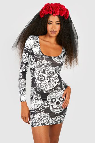Womens Halloween Skeleton Slinky Mini Dress - - 10 - boohoo - Modalova