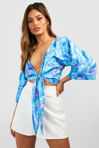 Womens Tie Dye Marble Printed Tie Front Top - - 10 - boohoo - Modalova