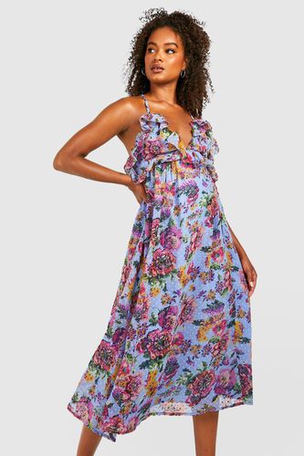 Womens Tall Floral Dobby Ruffle Strappy Midi Dress - - 10 - boohoo - Modalova