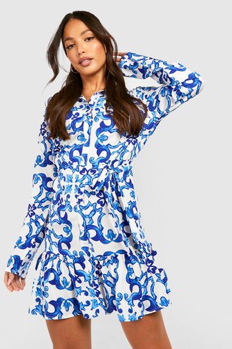 Womens Tall Scarf Print Skater Shirt Dress - - 12 - boohoo - Modalova