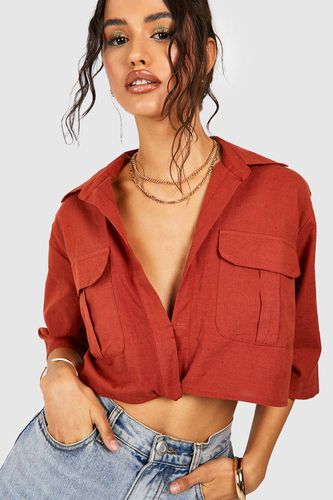 Womens Linen Twist Utility Shirt - - 16 - boohoo - Modalova