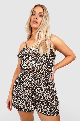 Womens Plus Leopard Ruffle Flippy Playsuit - - 24 - boohoo - Modalova