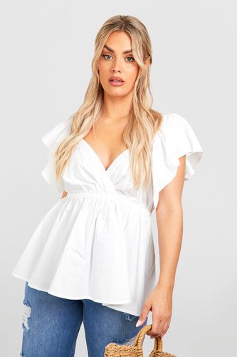 Womens Plus Cotton Poplin Ruffle Sleeve Smock Top - - 18 - boohoo - Modalova