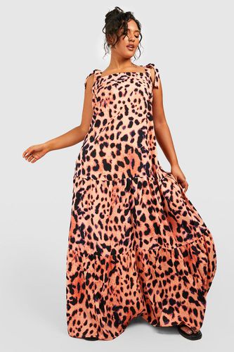Womens Plus Leopard Tie Detail Tiered Maxi Dress - - 16 - boohoo - Modalova