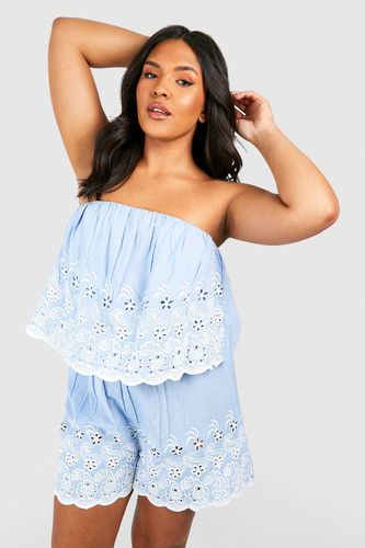 Womens Plus Chambray Embroidered Playsuit - - 16 - boohoo - Modalova