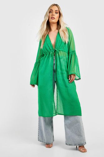 Womens Plus Dobby Mesh Tie Front Midi Kimono - - 22 - boohoo - Modalova