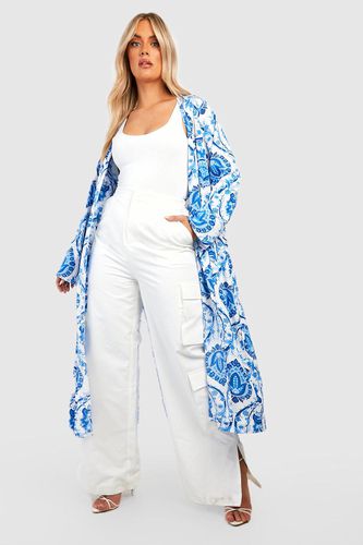 Womens Plus Porcelain Longline Kimono - - 22 - boohoo - Modalova