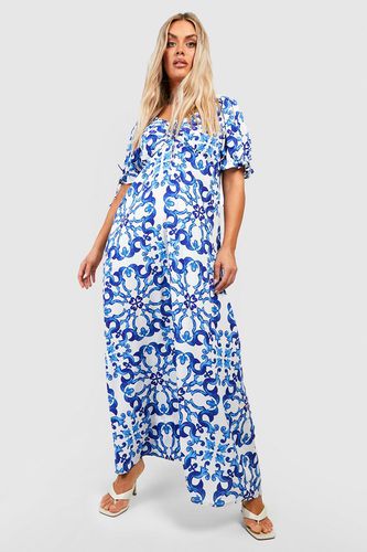 Womens Plus Porcelain Print Puff Sleeve Maxi Dress - - 16 - boohoo - Modalova