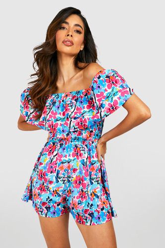 Womens Floral Bardot Flippy Playsuit - - 8 - boohoo - Modalova