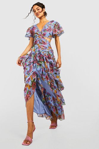 Womens Floral Dobby Cut Out Ruffle Maxi Dress - - 16 - boohoo - Modalova
