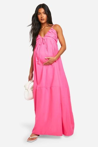 Womens Maternity Linen Look Strappy Maxi Dress - - 12 - boohoo - Modalova