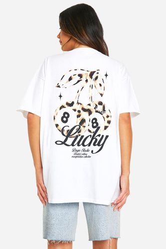 Womens Lucky Cherry Leopard Slogan Printed Oversized T-shirt - - L - boohoo - Modalova