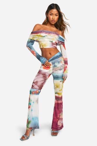 Womens Printed Flare Trouser - - 16 - boohoo - Modalova