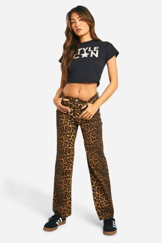 Womens Leopard Print Wide Leg Jeans - - 6 - boohoo - Modalova