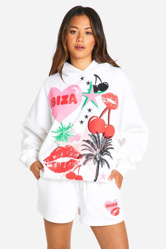 Womens Ibiza Graffiti Cherry Slogan Sweat Short - - XL - boohoo - Modalova