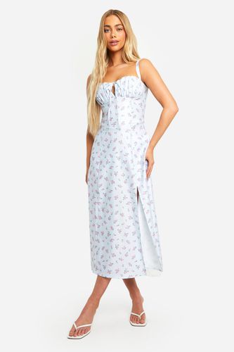 Womens Ditsy Tie Back Milkmaid Midaxi Dress - - 12 - boohoo - Modalova