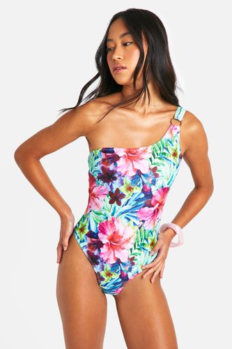 Womens Tropical One Shoulder Ring Swimsuit - - 16 - boohoo - Modalova