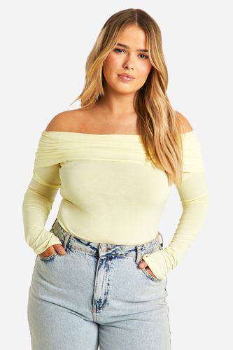 Womens Plus Bardot Ruched Long Sleeve Top - - 28 - boohoo - Modalova