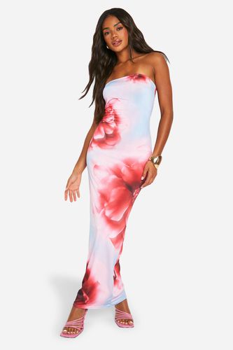 Womens Bandeau Floral Slinky Maxi Dress - - 14 - boohoo - Modalova