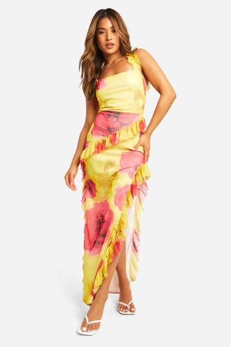 Womens Petite Floral Mesh Ruffle Split Leg Maxi Dress - - 16 - boohoo - Modalova