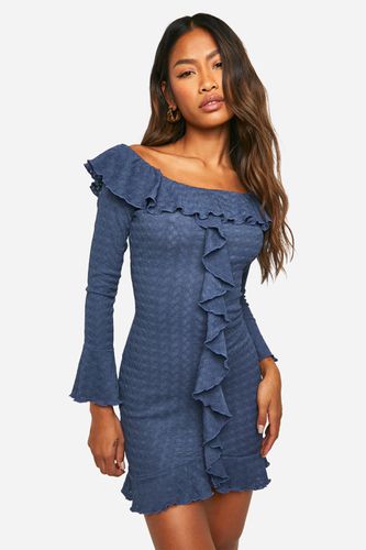Womens Textured Frill Flare Sleeve Mini Dress - - 14 - boohoo - Modalova