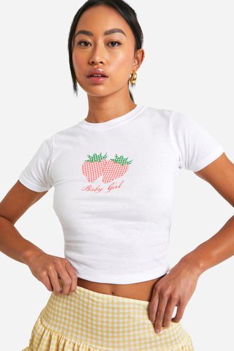 Womens Strawberry Gingham Slogan Baby Tee - - XL - boohoo - Modalova