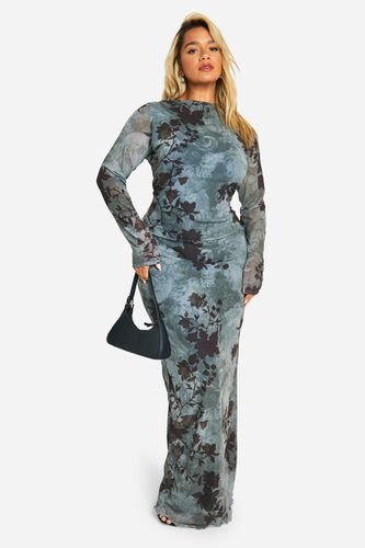 Womens Plus Blue Floralmesh Low Back Maxi Dress - - 16 - boohoo - Modalova
