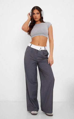 Womens Charcoal Fold Over Asymmetric Waistband Tailored Trousers - - 12 - NastyGal UK (+IE) - Modalova