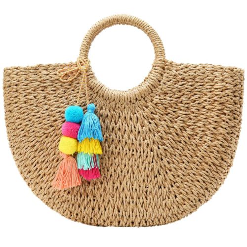 Womens Stylish Summer Handbag with Pom Pom Accents - - One Size - Harfi - Modalova