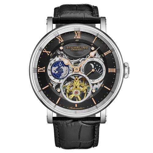 Dual Time Automatic Watch, 47mm Case, Skeleton Dial, Leather Strap, Sun/Moon AM/PM Indicator 5 ATM Water Resistant - - One Size - STÜHRLING Original - Modalova