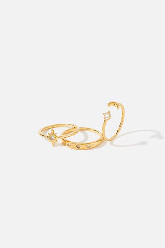 Womens Gold-Plated Celestial Stacking Ring Set - - M - Accessorize - Modalova